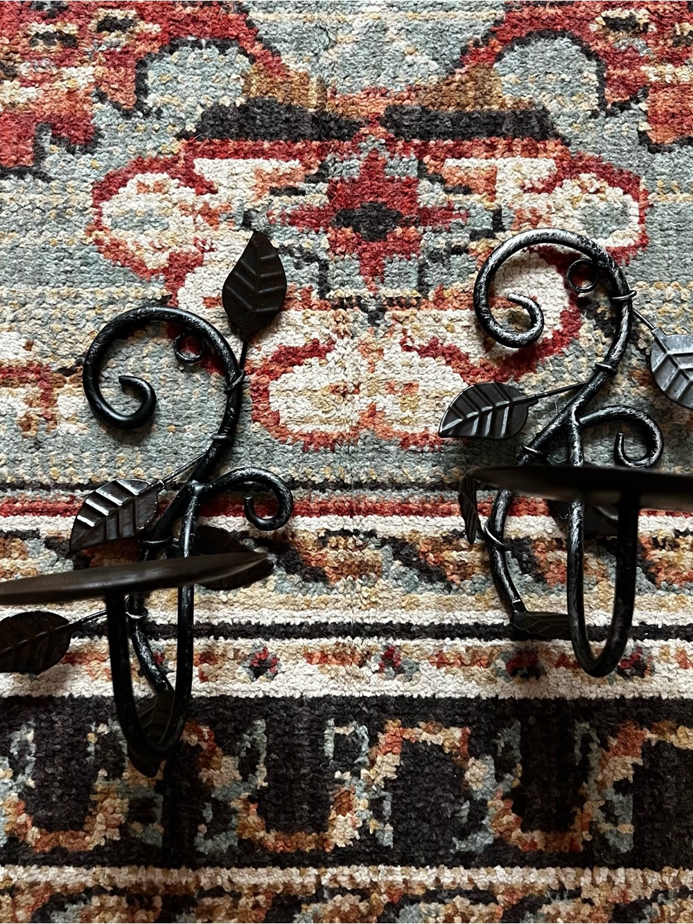 Vintage Black Leaf Candle Wall Sconces (x2)